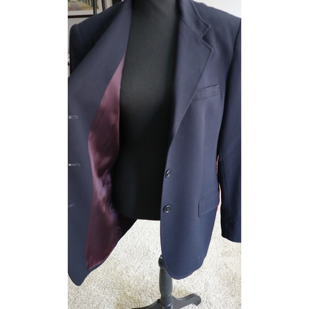 Ralph Lauren Vintage 90s Navy Blue Wool Blazer Stand Mandarin Collar Womens 12 - Picture 6 of 8